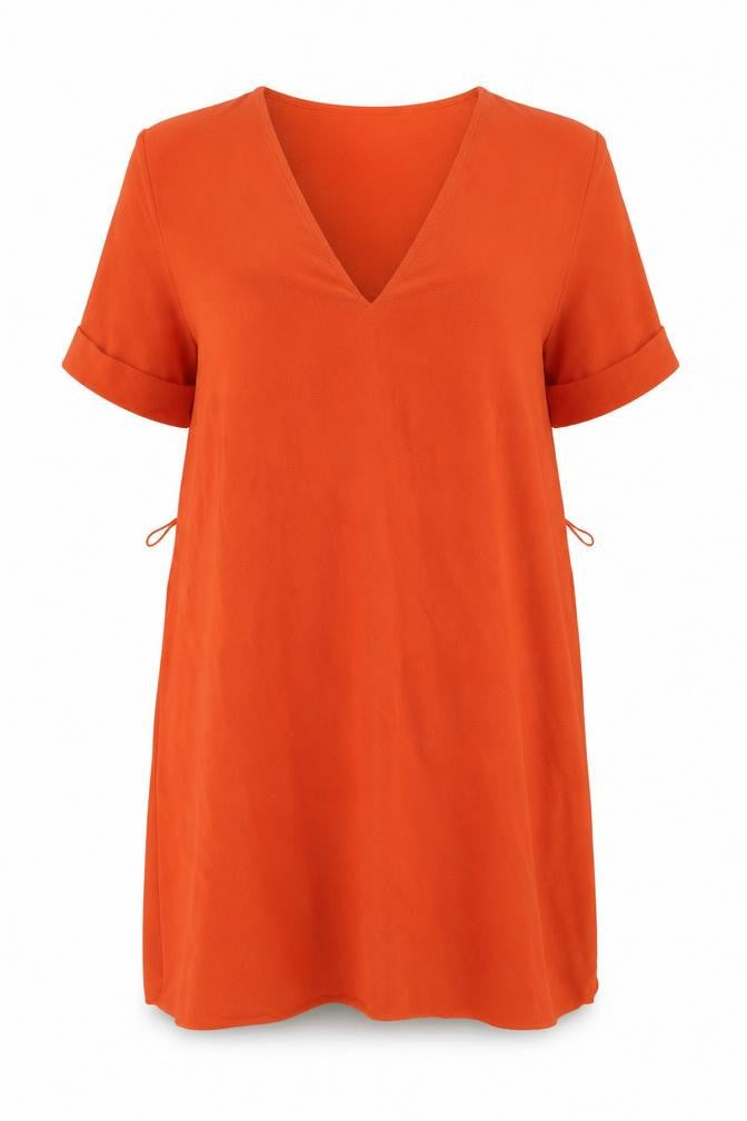 Zara Womens Orange Polyester Shift Size S V-Neck Pullover