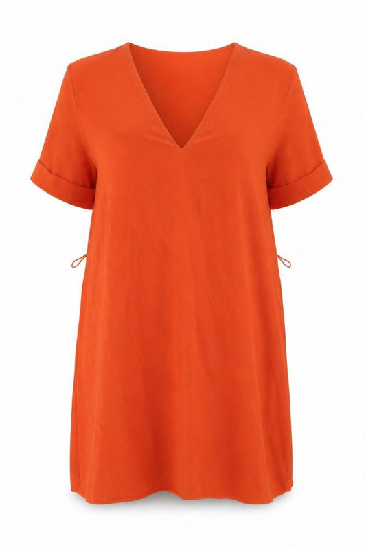 Zara Womens Orange Polyester Shift Size S V-Neck Pullover