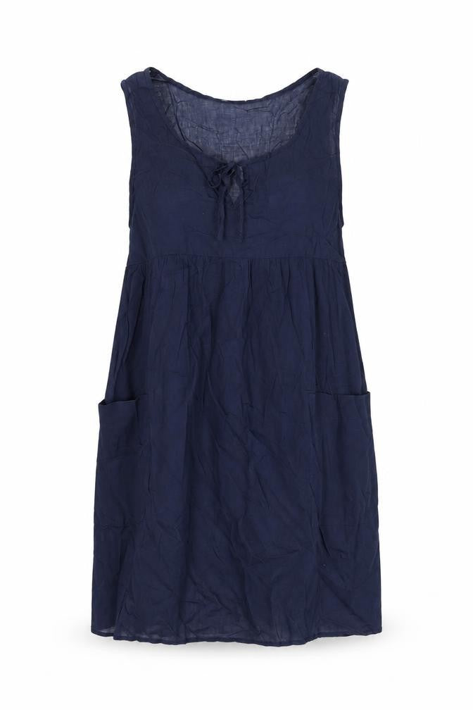 H&M Womens Blue Cotton Shift Size S Round Neck Tie