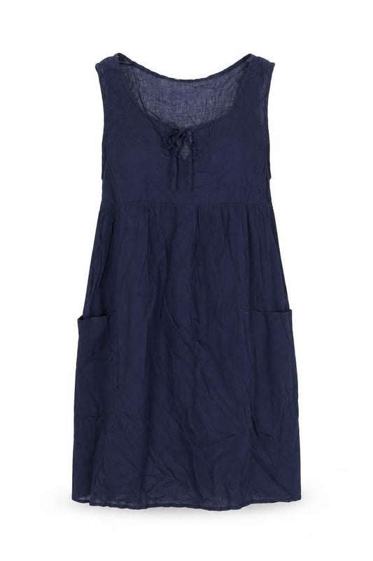 H&M Womens Blue Cotton Shift Size S Round Neck Tie