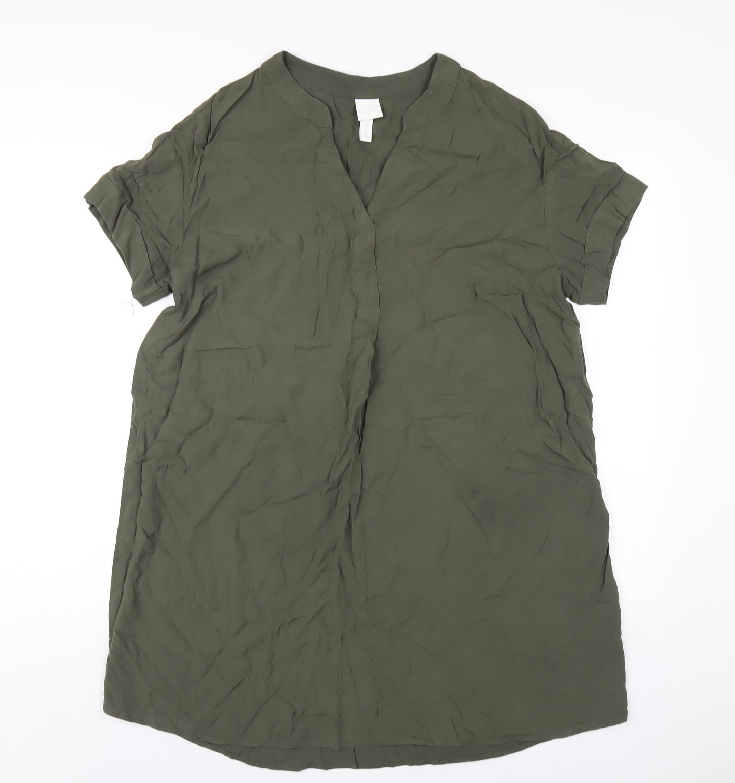 H&M Womens Green Viscose A-Line Size M V-Neck Pullover