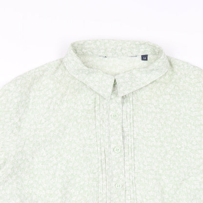 EWM Womens Green Floral Polyester Basic Button-Up Size 12 Collared