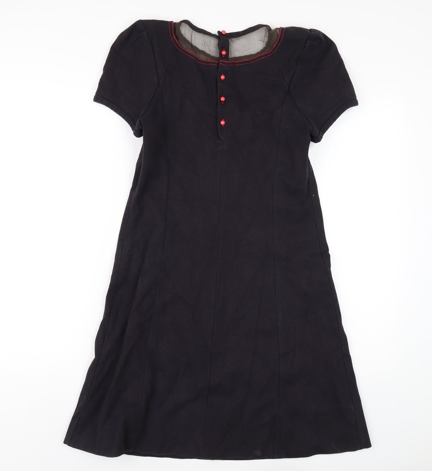 Sonia Rykiel Womens Blue Cotton A-Line Size 12 Round Neck Zip