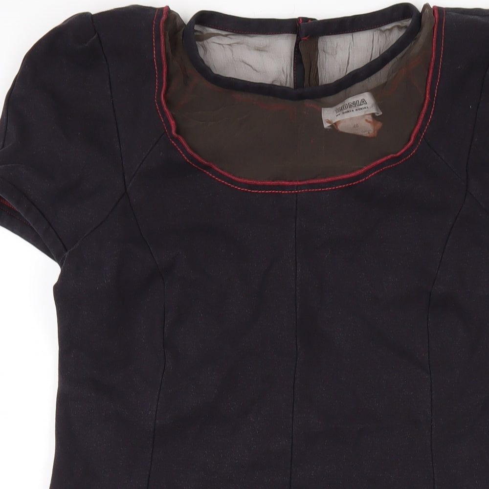 Sonia Rykiel Womens Blue Cotton A-Line Size 12 Round Neck Zip