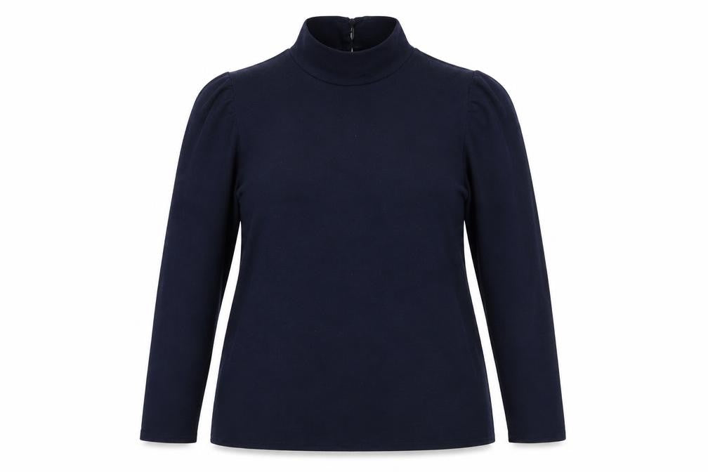 M&Co Womens Blue Polyethylene Basic T-Shirt Size 18 Mock Neck