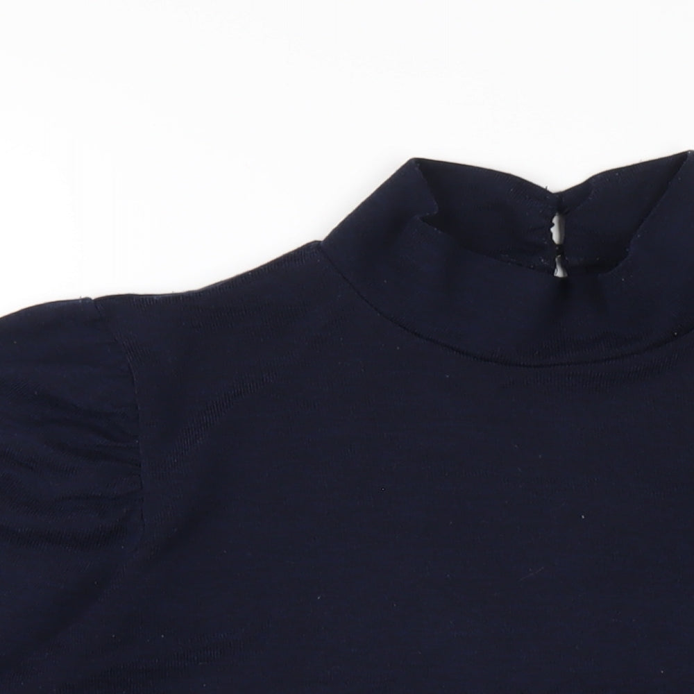 M&Co Womens Blue Polyethylene Basic T-Shirt Size 18 Mock Neck