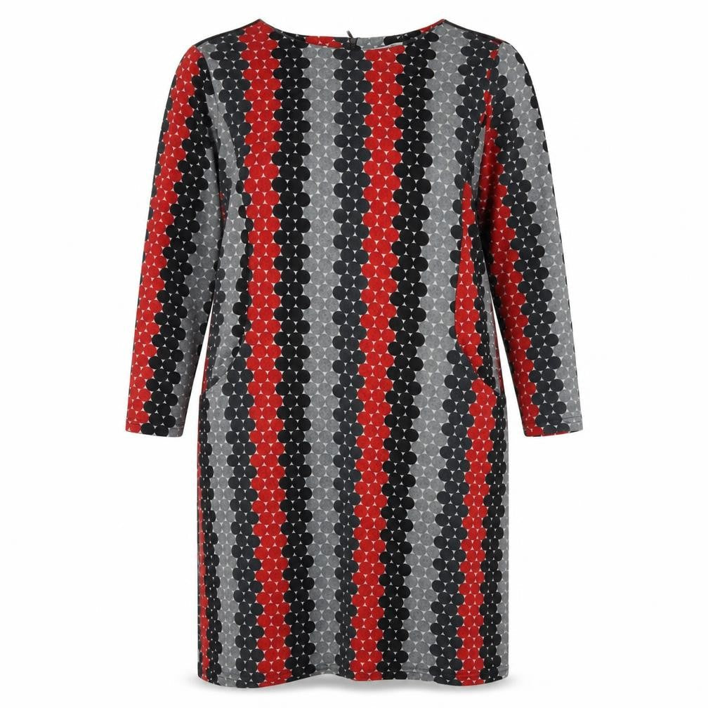 Alice Collins Womens Multicoloured Geometric Polyester A-Line Size 18 Round Neck Zip