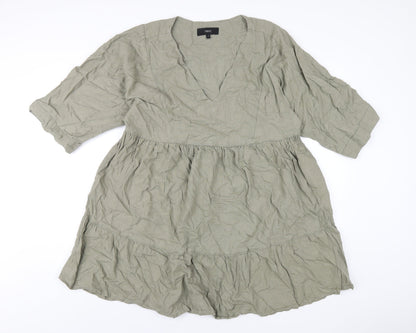 Next Womens Green Viscose A-Line Size 12 V-Neck Pullover