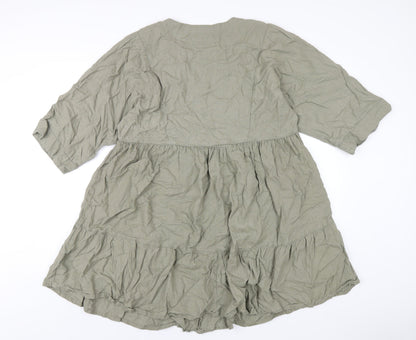 Next Womens Green Viscose A-Line Size 12 V-Neck Pullover