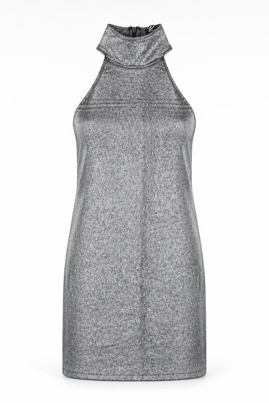 Motel Rocks Womens Silver Polyester Bodycon Size M Round Neck Zip