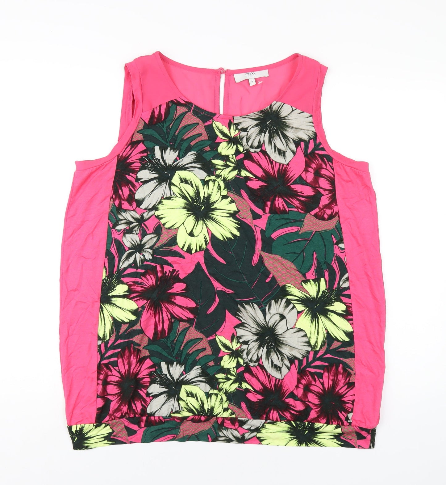NEXT Womens Pink Floral Viscose Basic Tank Size 18 Round Neck