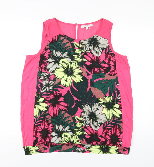 NEXT Womens Pink Floral Viscose Basic Tank Size 18 Round Neck