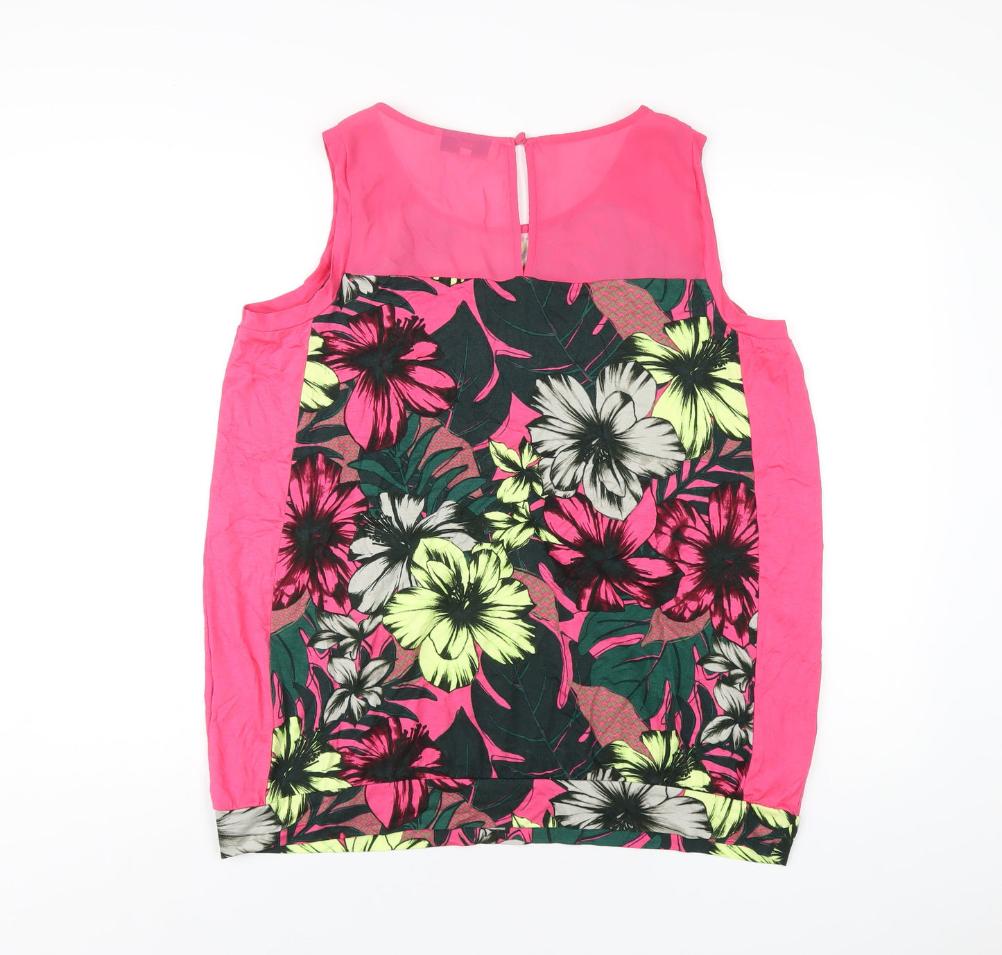 NEXT Womens Pink Floral Viscose Basic Tank Size 18 Round Neck
