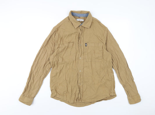 US Polo Assn. Mens Brown Cotton Button-Up Size L Collared Snap