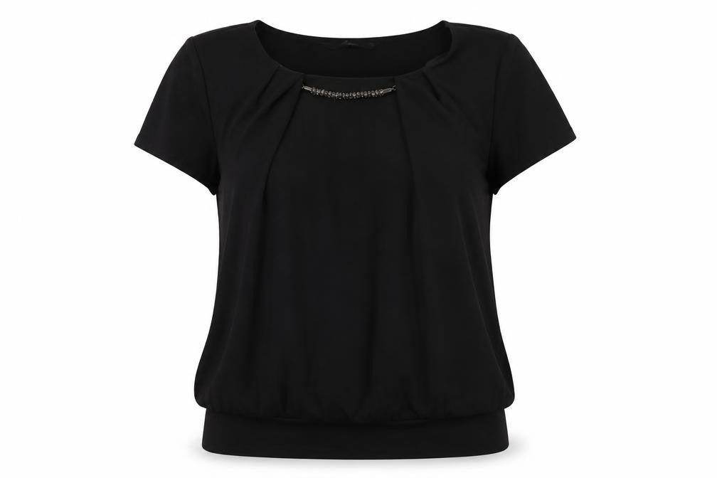 Bonmarché Womens Black Polyester Basic T-Shirt Size 12 Round Neck