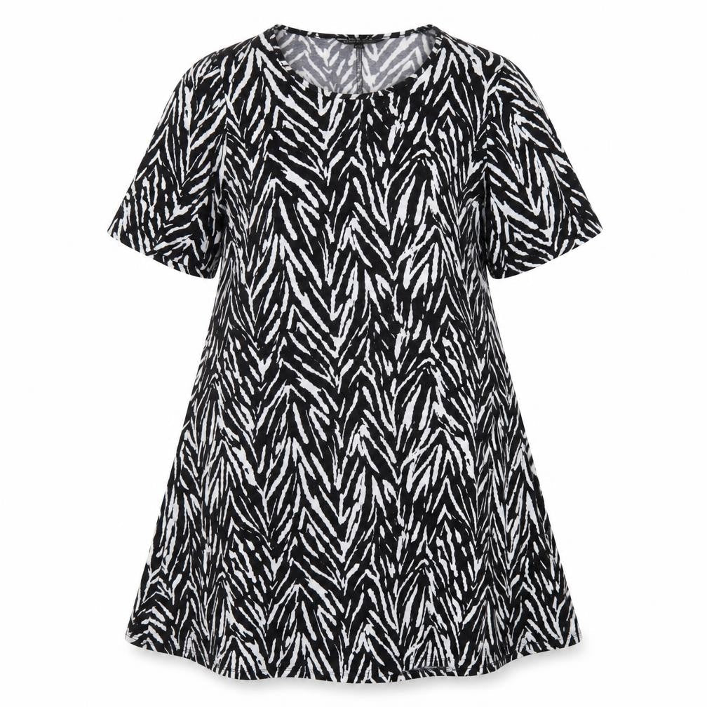 Capsule Womens Black Geometric Polyester A-Line Size 16 Scoop Neck Pullover