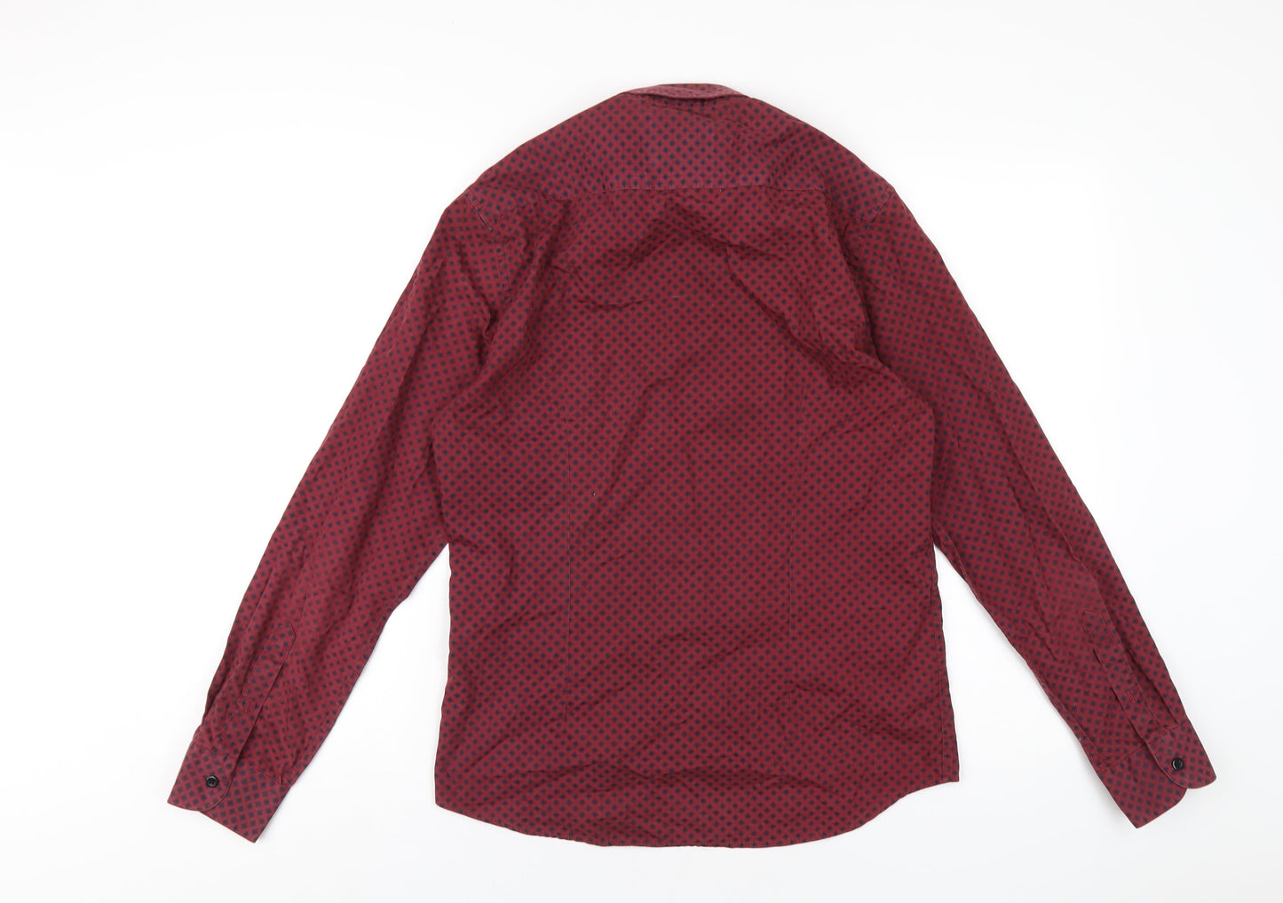 Burton Mens Red Geometric Cotton Button-Up Size S Collared Button