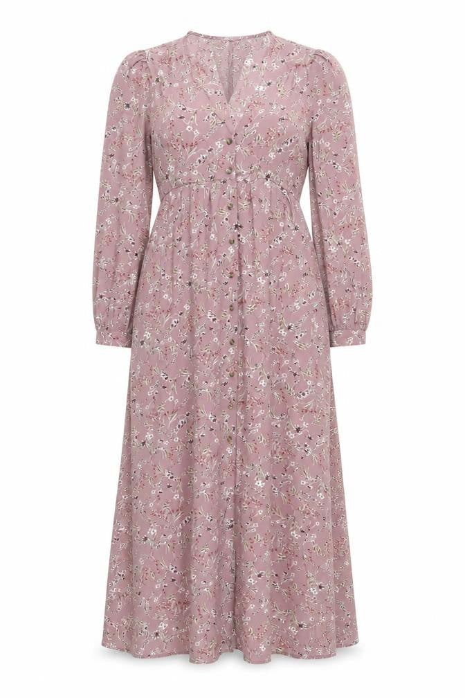 In the Style Womens Pink Floral Polyester A-Line Size 10 V-Neck Button