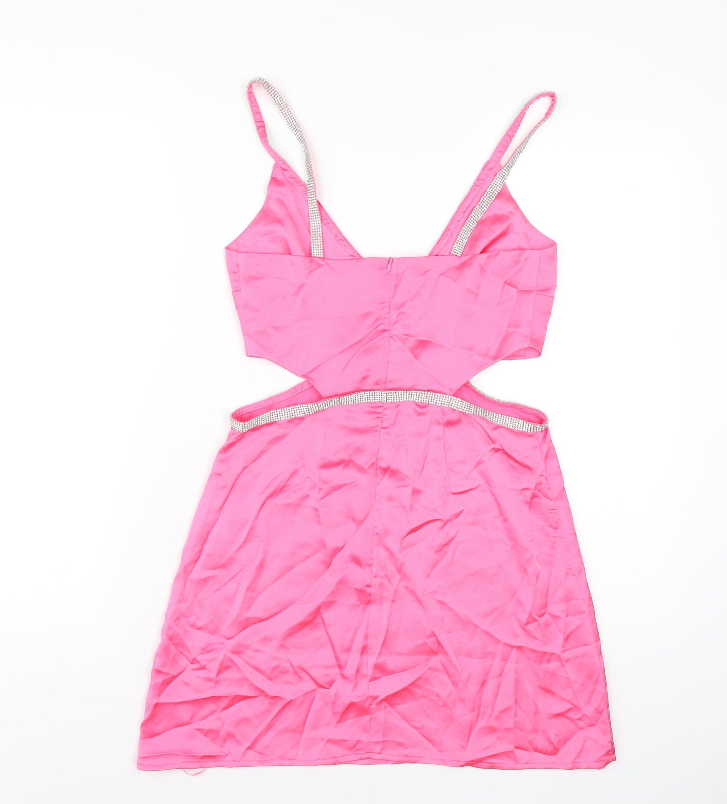 Stradivarius Womens Pink Polyester A-Line Size S V-Neck Zip