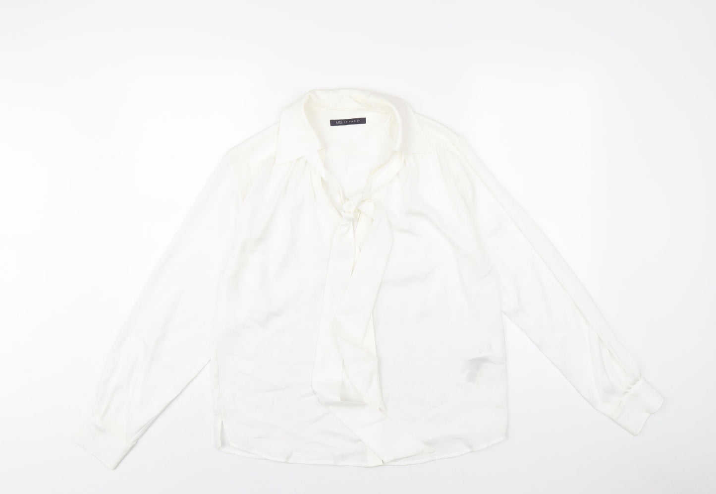 Marks and Spencer Womens White Polyester Basic Button-Up Size 8 V-Neck
