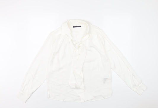 Marks and Spencer Womens White Polyester Basic Button-Up Size 8 V-Neck