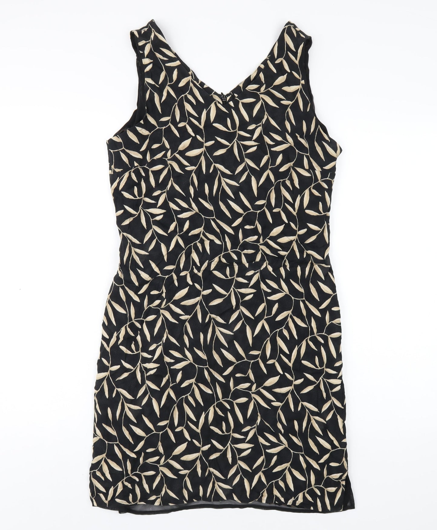 Marks and Spencer Womens Black Geometric Viscose Tank Dress Size 14 V-Neck Zip