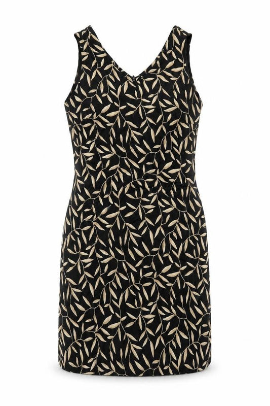 Marks & Spencer Womens Black Geometric Viscose Tank Dress Size 14 V-Neck Zip