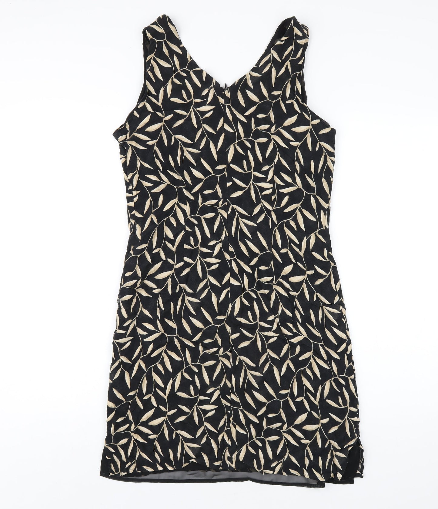 Marks and Spencer Womens Black Geometric Viscose Tank Dress Size 14 V-Neck Zip