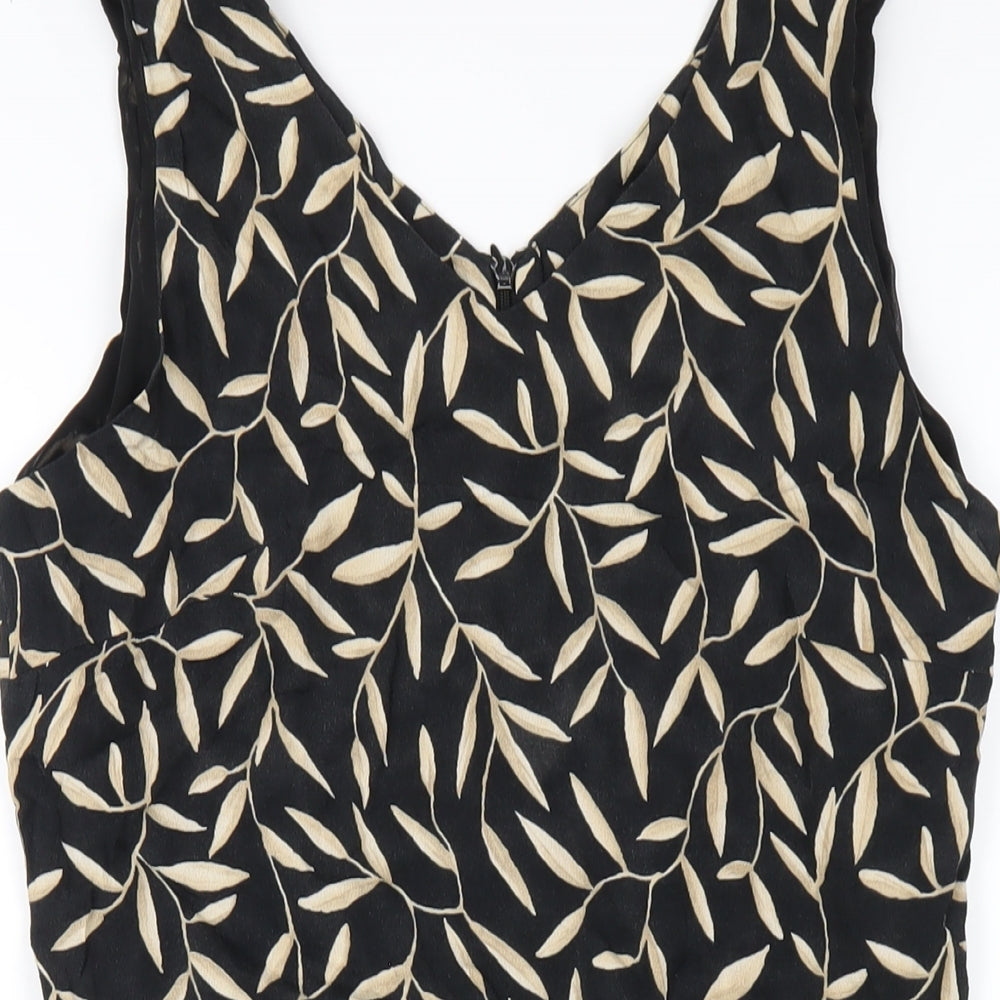 Marks and Spencer Womens Black Geometric Viscose Tank Dress Size 14 V-Neck Zip