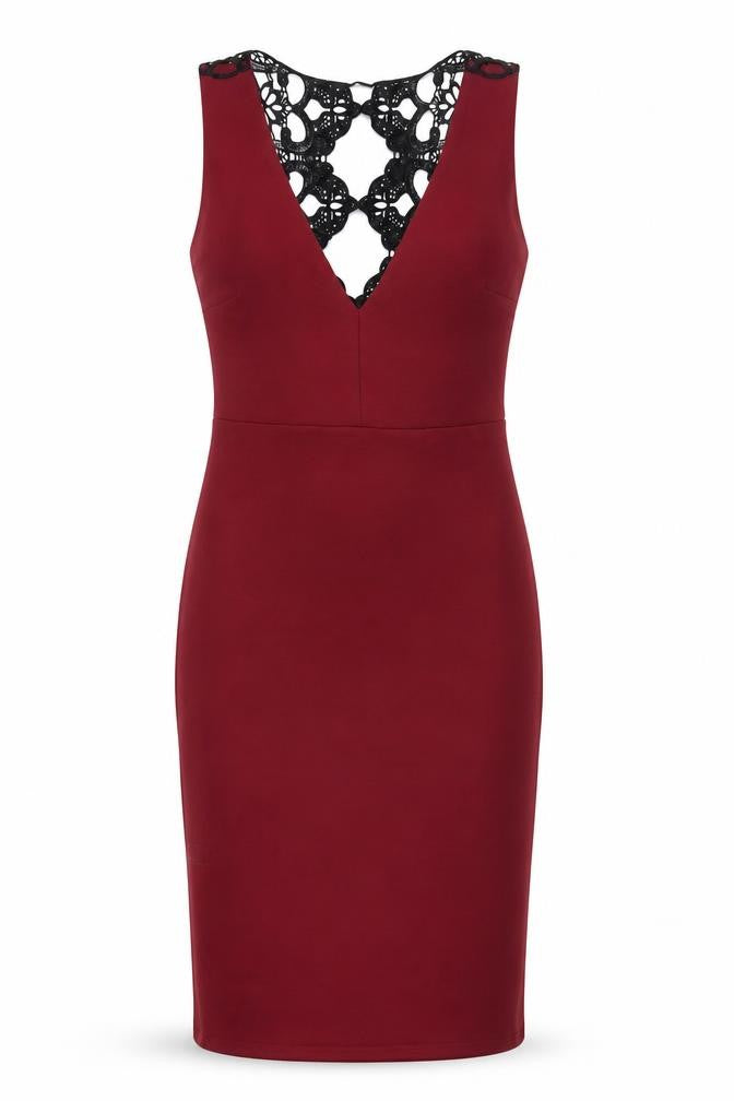 New Look Womens Red Polyester Bodycon Size 10 V-Neck Zip