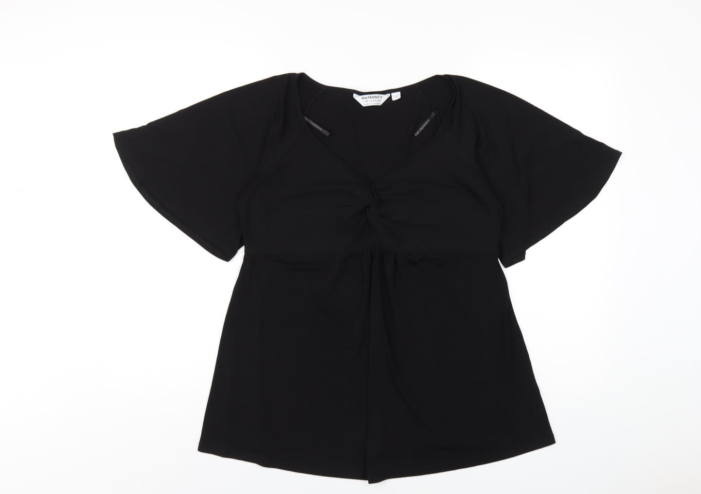 Dorothy Perkins Womens Black Polyester Basic T-Shirt Size 12 V-Neck