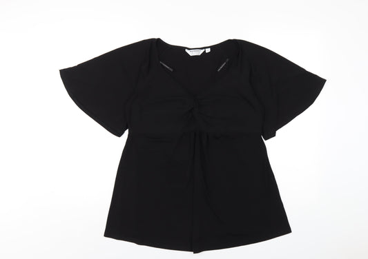 Dorothy Perkins Womens Black Polyester Basic T-Shirt Size 12 V-Neck