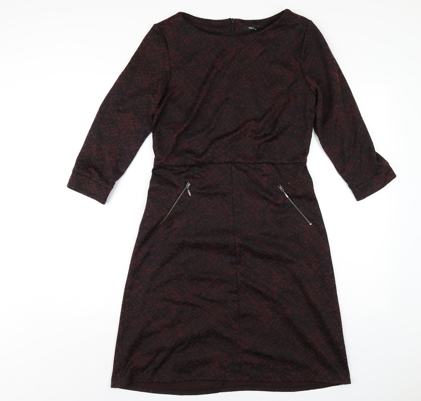 M&Co Womens Red Geometric Polyester A-Line Size 12 Round Neck Zip