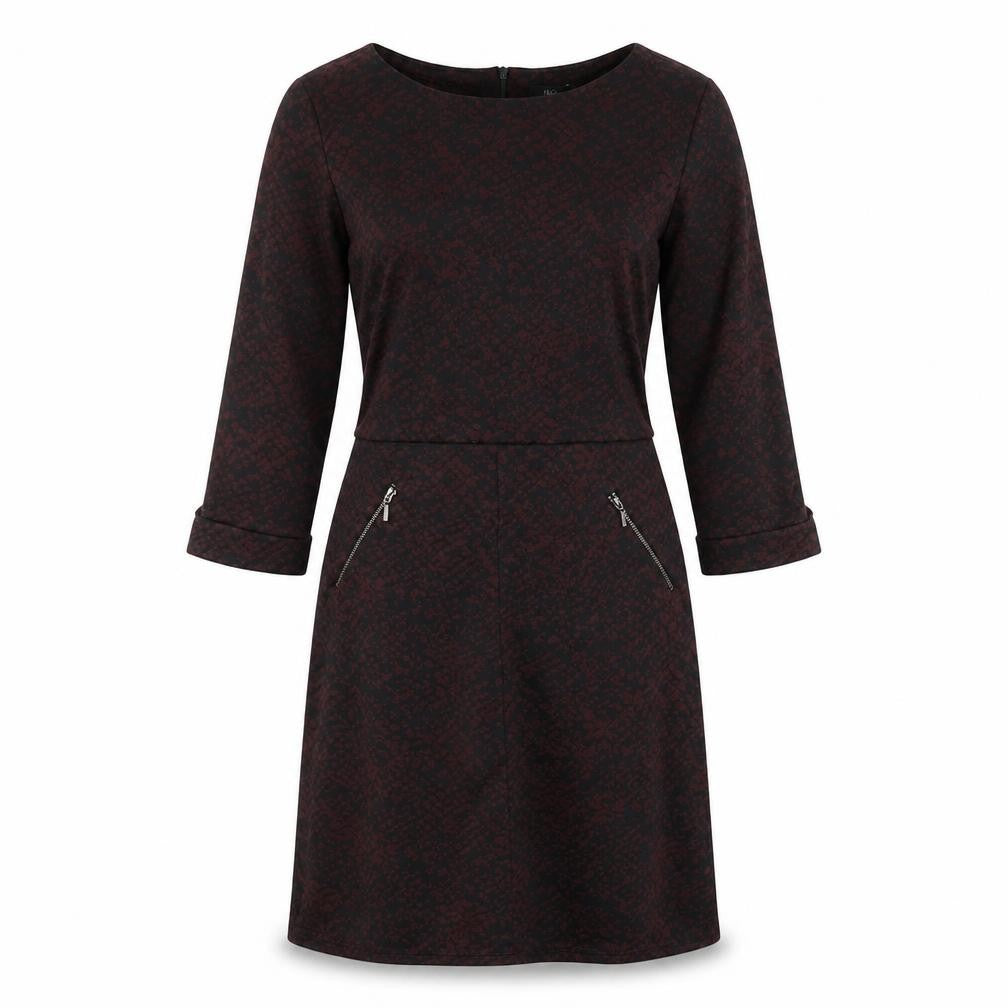 M&Co Womens Red Geometric Polyester A-Line Size 12 Round Neck Zip