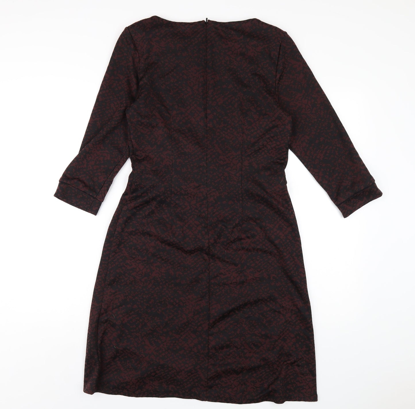 M&Co Womens Red Geometric Polyester A-Line Size 12 Round Neck Zip