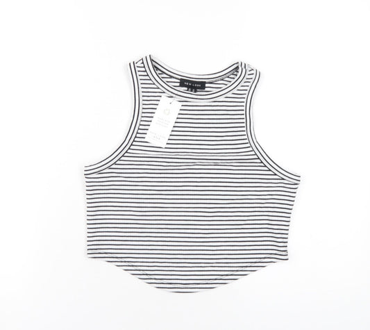 New Look Womens White Striped Polyester Cropped Tank Size 12 Round Neck
