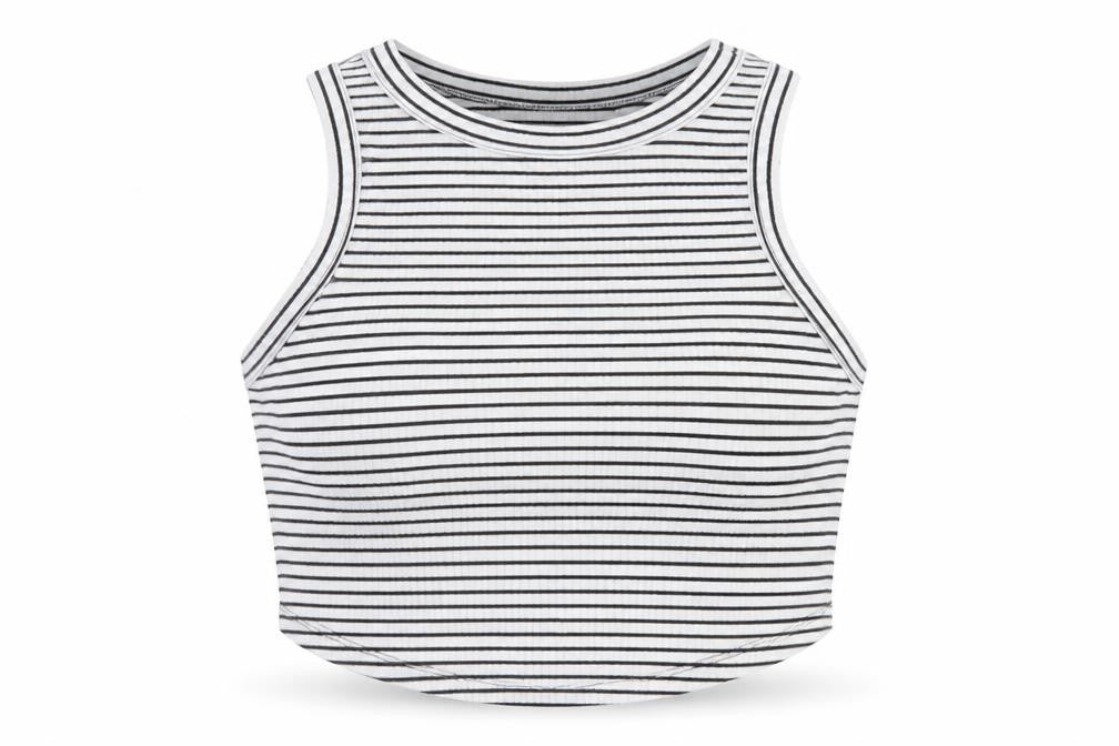 New Look Womens White Striped Polyester Cropped Tank Size 12 Round Neck