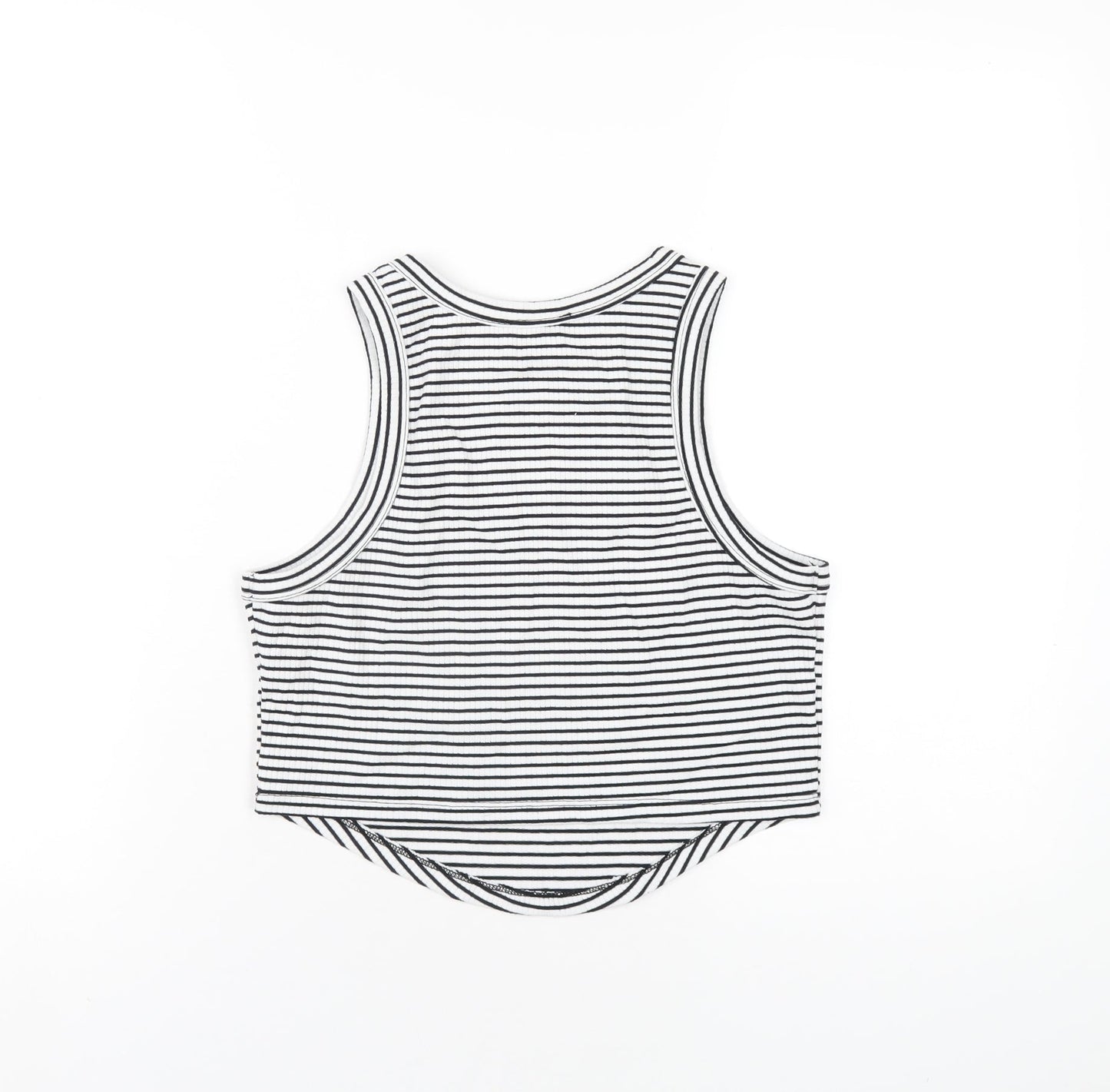 New Look Womens White Striped Polyester Cropped Tank Size 12 Round Neck