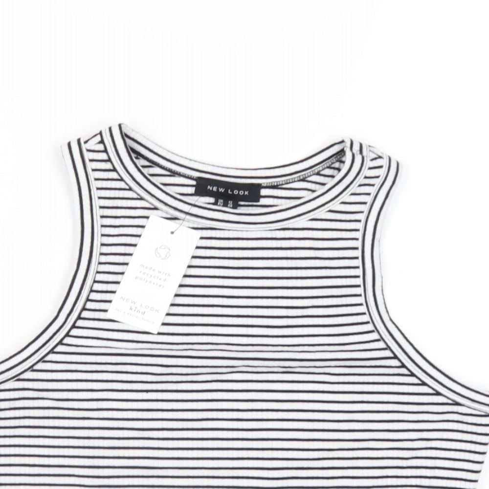 New Look Womens White Striped Polyester Cropped Tank Size 12 Round Neck