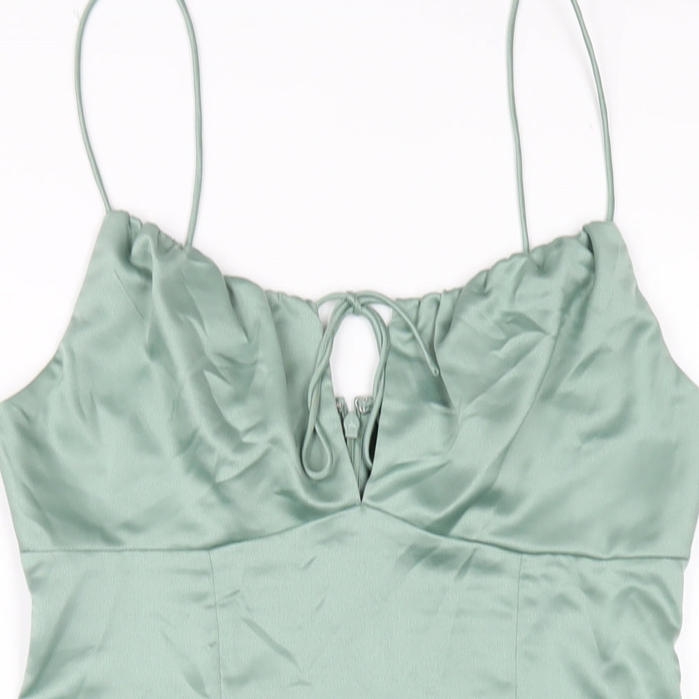 Topshop Womens Green Polyester A-Line Size 12 Scoop Neck Zip