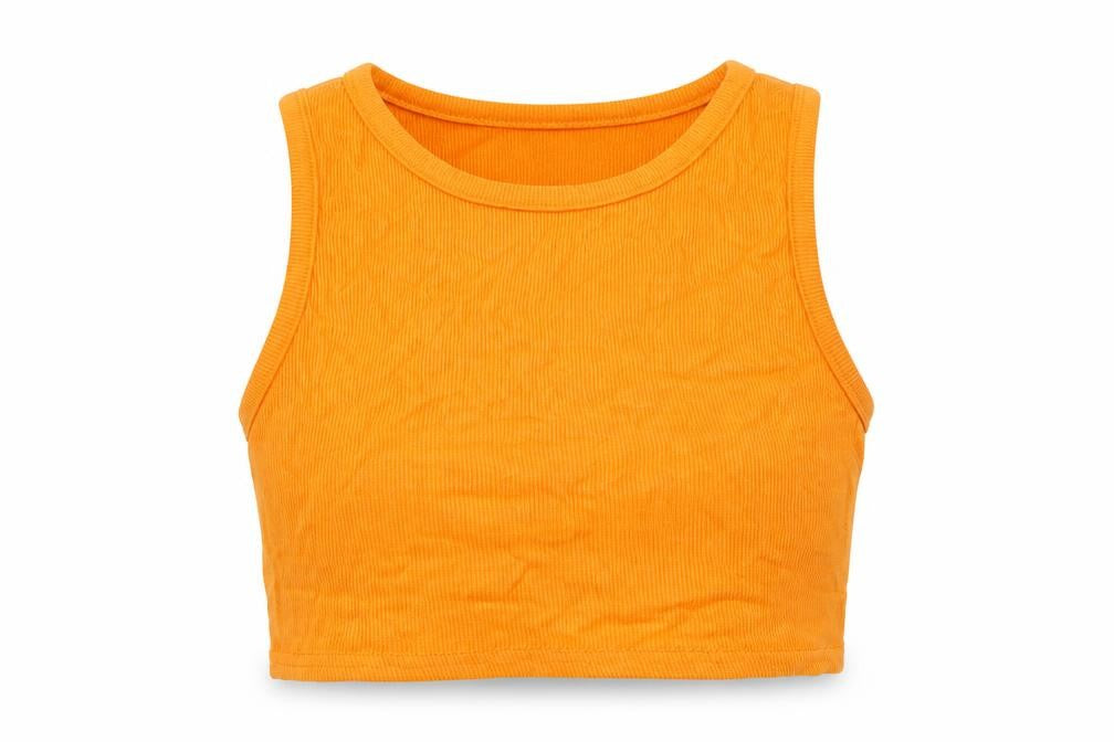 PRETTYLITTLETHING Womens Orange Polyester Cropped Tank Size 6 Round Neck