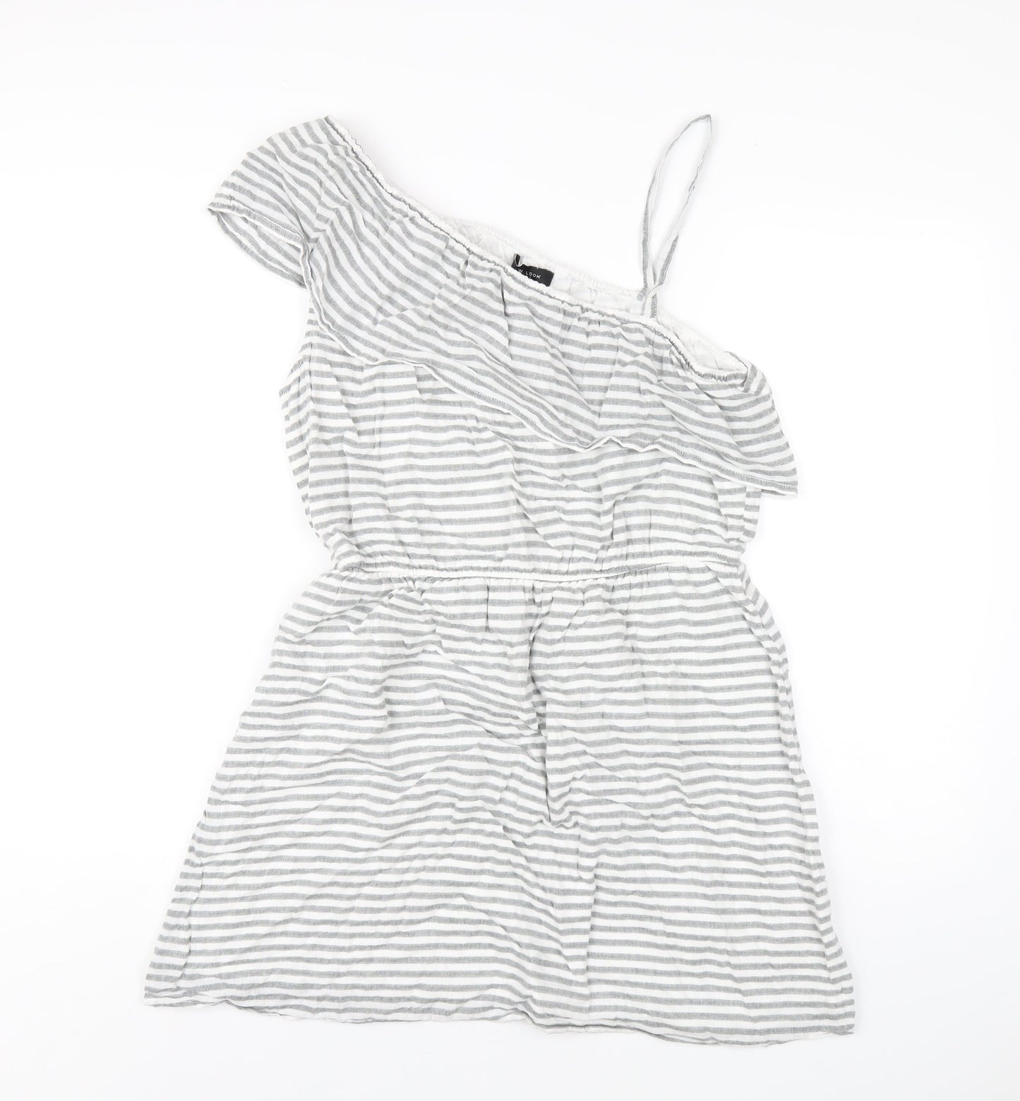 New Look Womens Grey Striped Cotton A-Line Size 14 One Shoulder Pullover