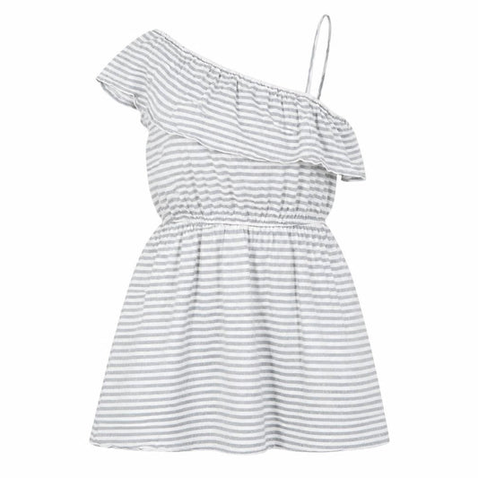 New Look Womens Grey Striped Cotton A-Line Size 14 One Shoulder Pullover