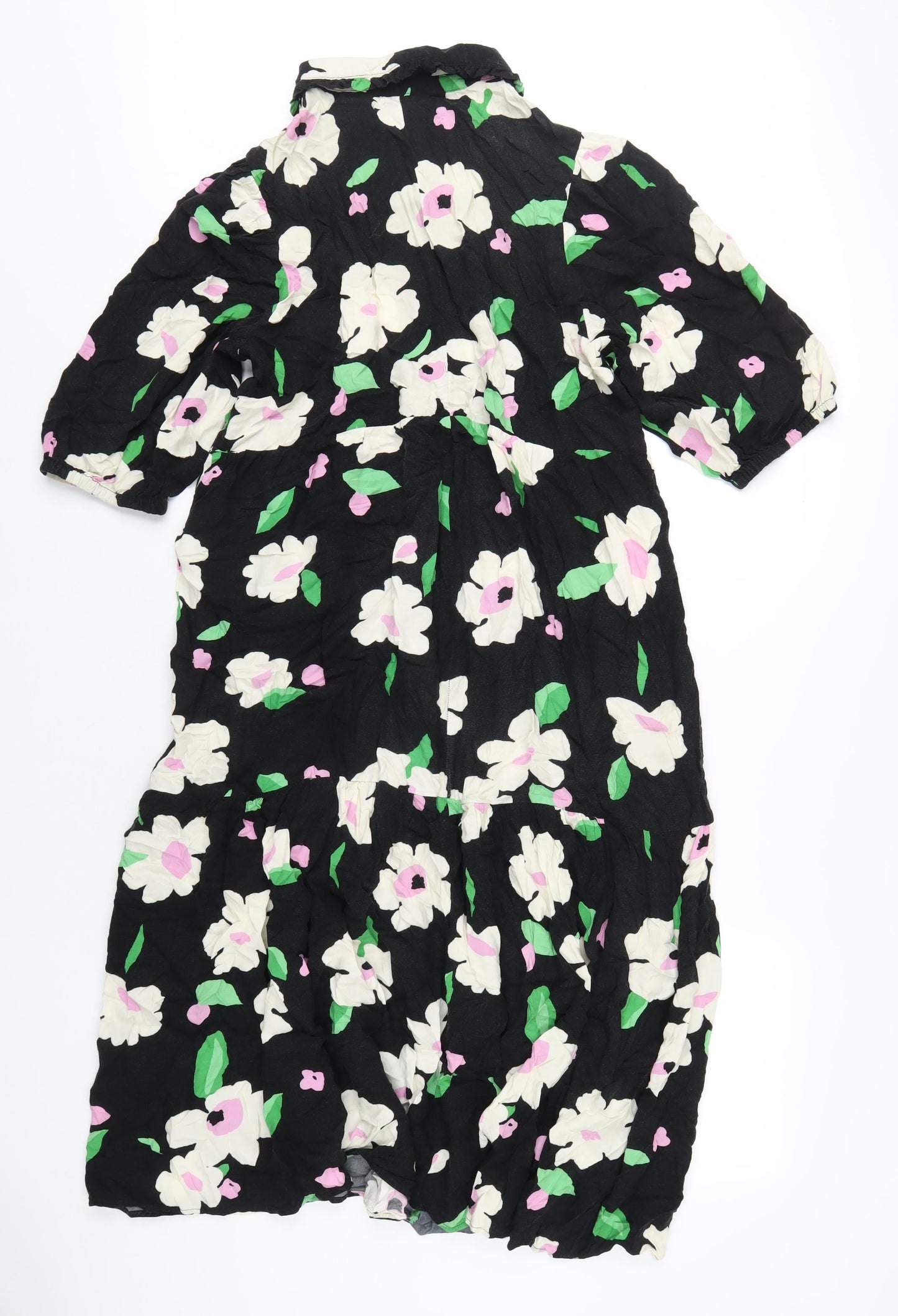 New Look Womens Multicoloured Floral Viscose A-Line Size 14 Collared Button