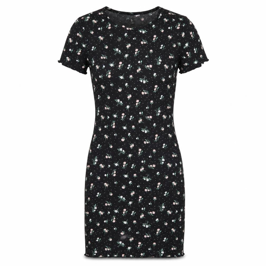 H&M Womens Black Floral Polyester Bodycon Size S Round Neck Pullover