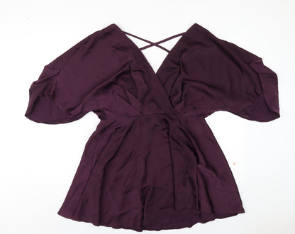 Additional front view of ASOS women’s purple polyester a-line, size UK 12, v-neck zip