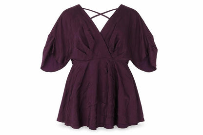 Front view of ASOS women’s purple polyester a-line, size UK 12, v-neck zip
