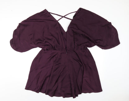 Back view of ASOS women’s purple polyester a-line, size UK 12, v-neck zip