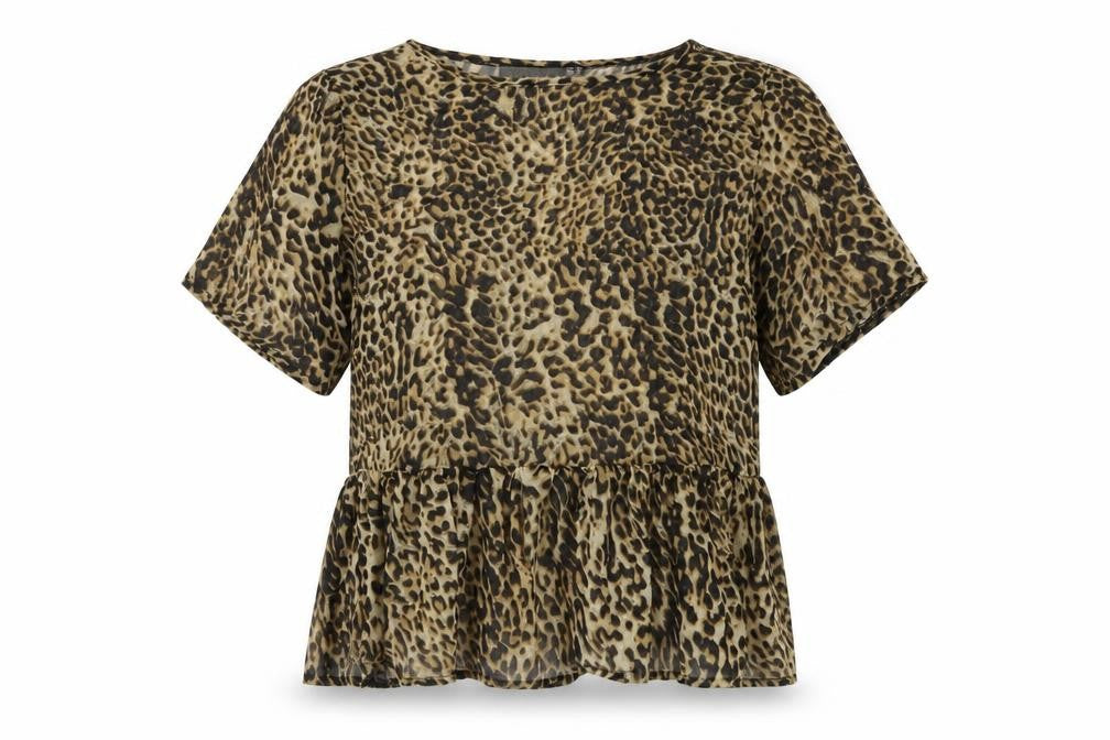 PRETTYLITTLETHING Womens Brown Animal Print Polyester Basic T-Shirt Size 6 Round Neck