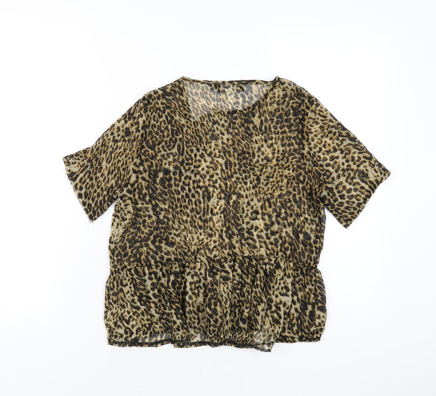 PRETTYLITTLETHING Womens Brown Animal Print Polyester Basic T-Shirt Size 6 Round Neck